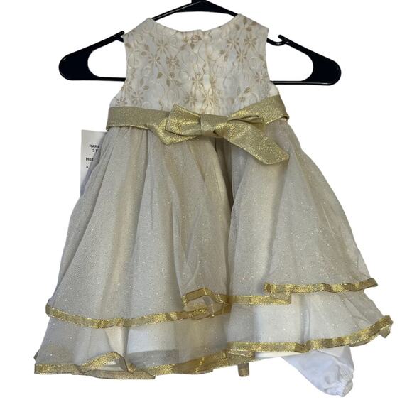 Rare Editions Gold Ruffle Sparkle Bow Special Occasion Dress Girls Size 24 M - Picture 2 of 10
